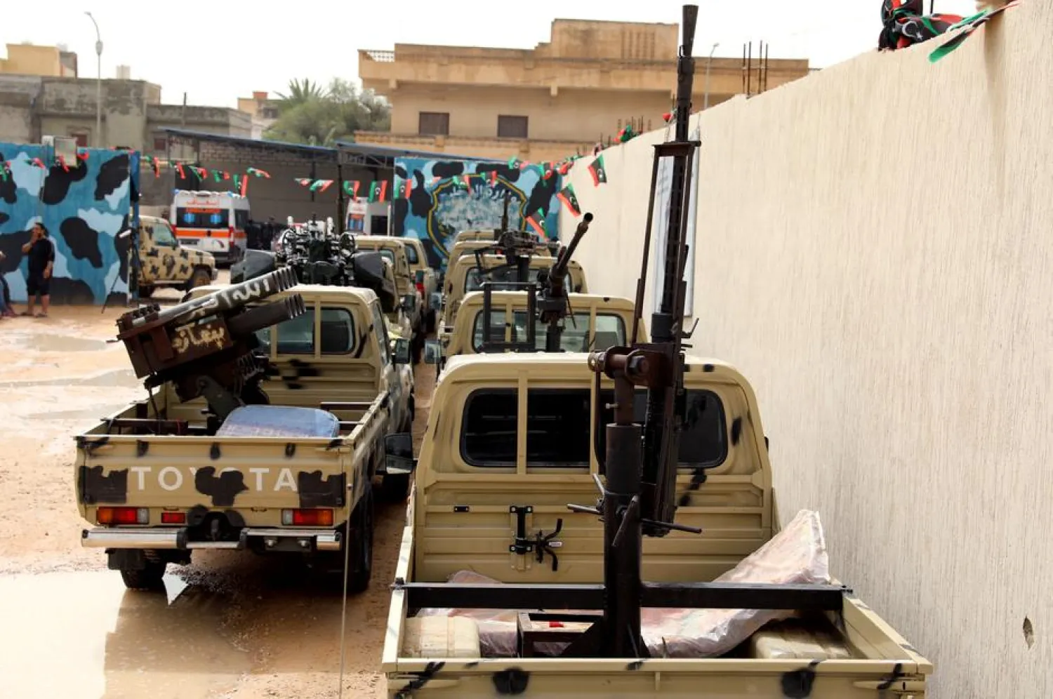 Confiscated military vehicles from Libyan commander Khalifa Haftar's troops are seen in Zawiyah, west of Tripoli, Libya (Reuters)
