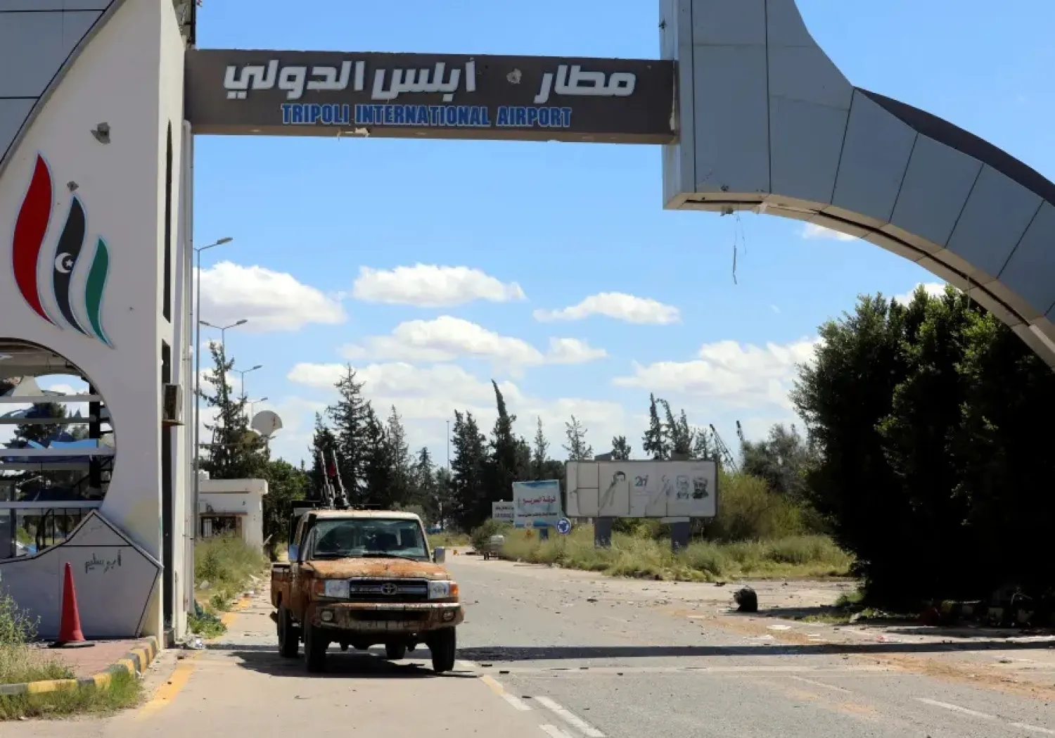A vehicle belonging to Libyan pro-internationally recognized government forces is seen after the forces retook control of Tripoli International Airport (Reuters)
