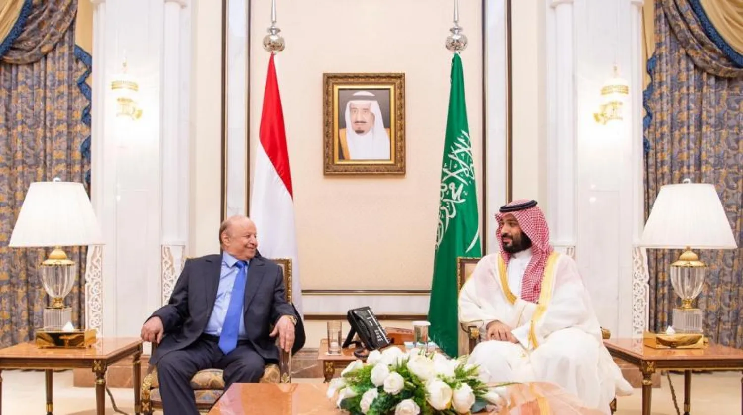 Crown Prince Mohammed bin Salman receives Yemen’s President. SPA