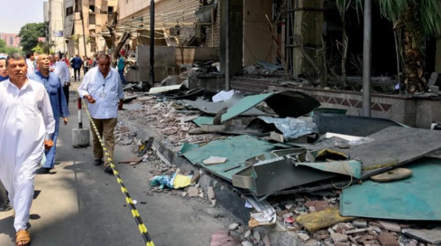 Entrance to Cairo National Cancer Institute after last week's bombing (EPA)
