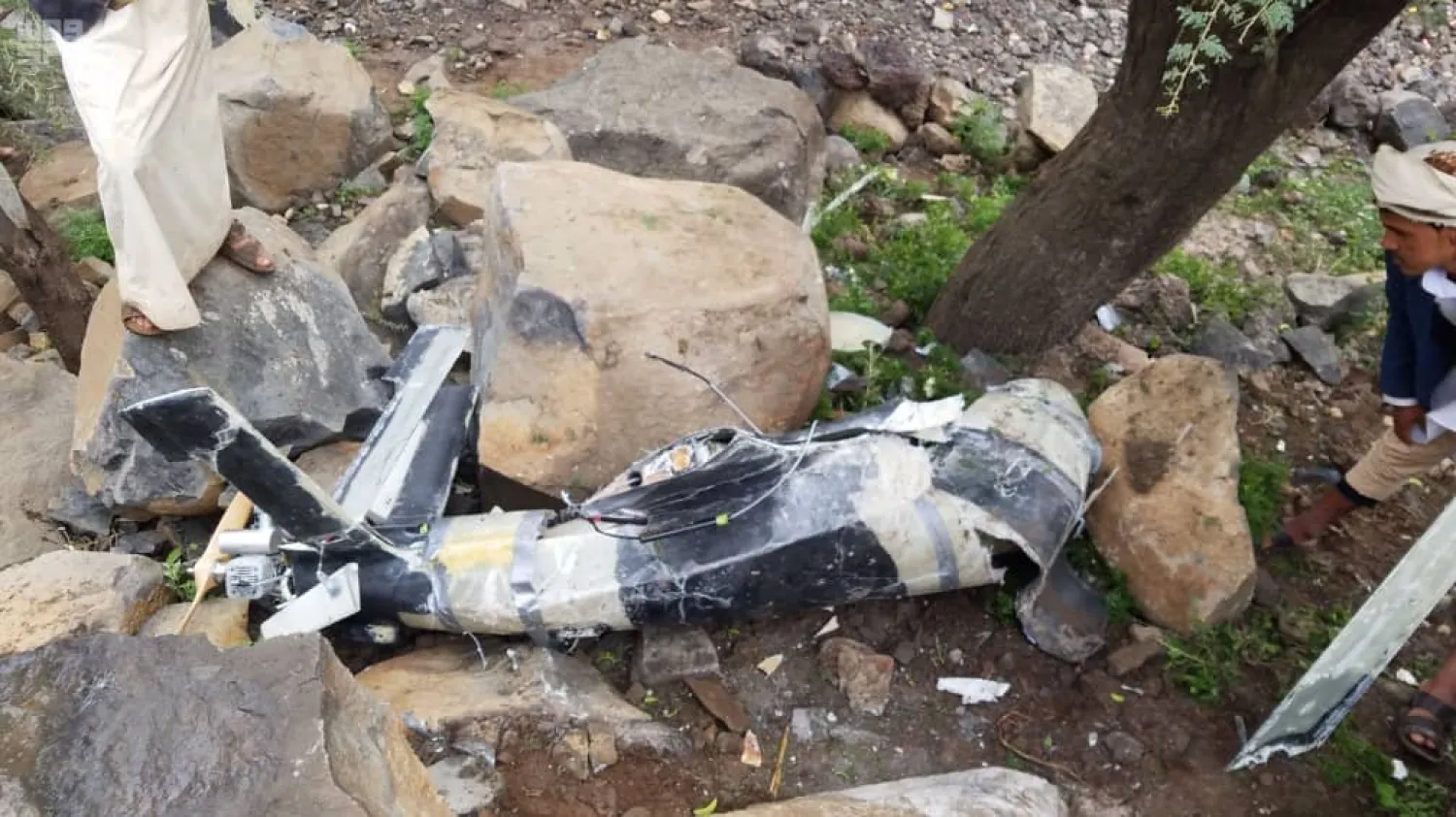 Houthi drone falls after being fired from Sanaa. (SPA)