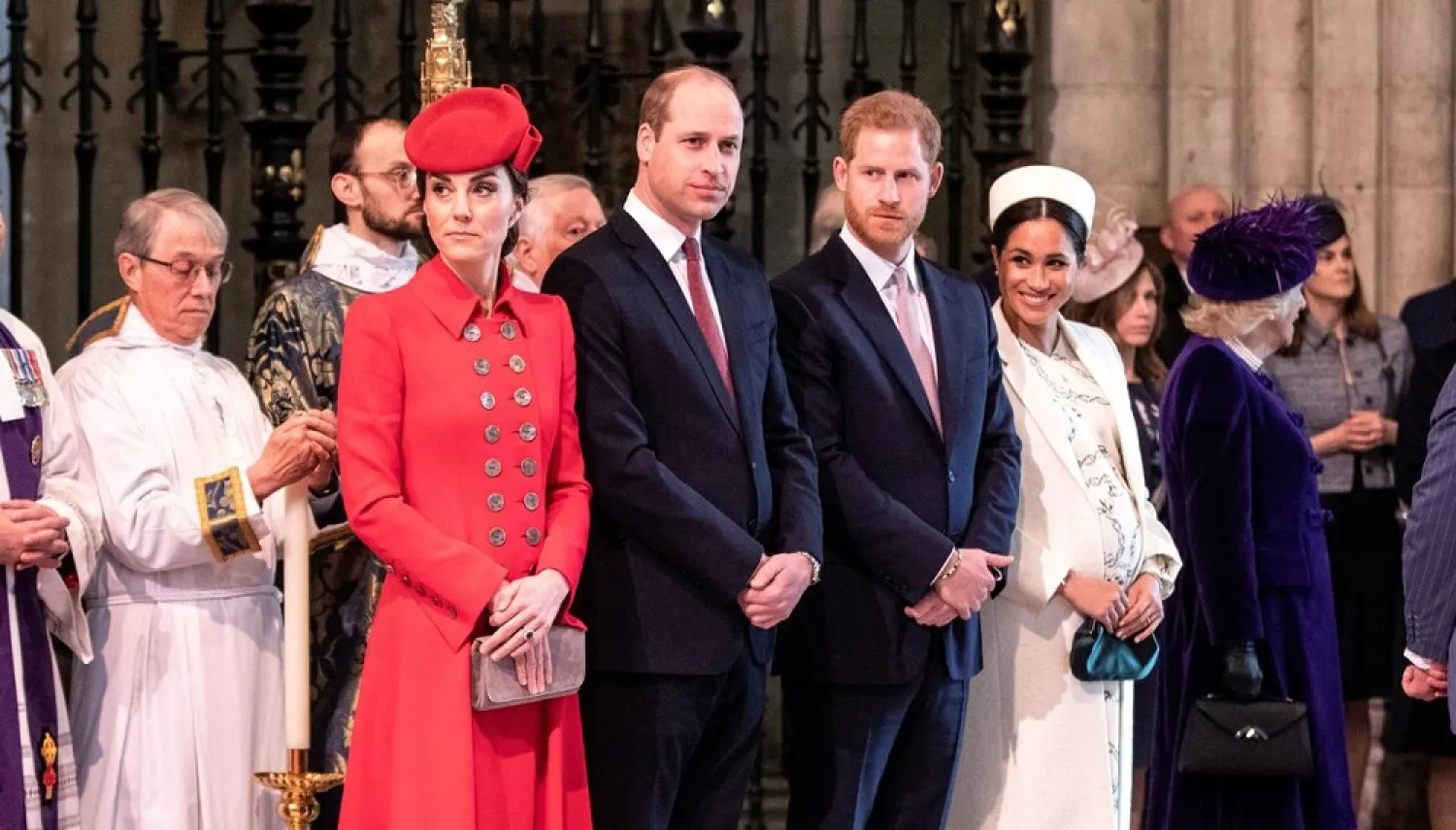 Prince Harry and Meghan, Duchess of Sussex, stand with Kate, Duchess of Cambridge, and Prince William at Westminster Abbey for a Commonwealth Day service in London, Britain March 11, 2019. (Reuters)
