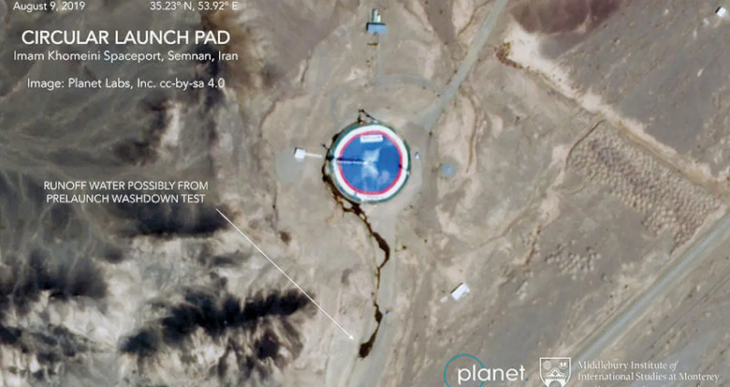 صورة القمر الصناعي الأميركي تظهر نشاطًا في مركز الخميني للفضاء بمحافظة سمنان الإيرانية في 9 أغسطس 2019 (أ.ب)