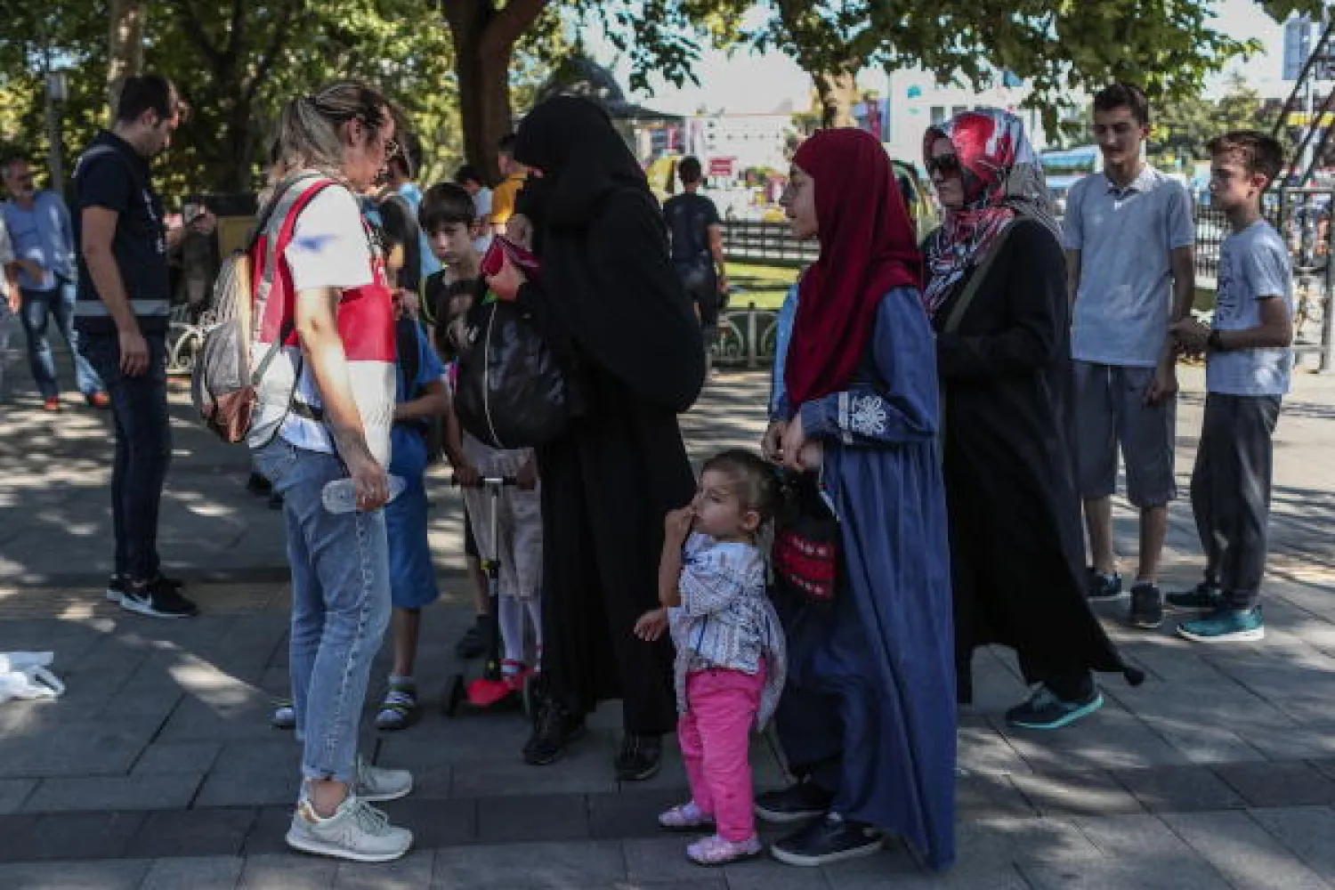 Turkish police search participants before a demonstration for refugees human rights in Istanbul, Turkey 27 July 2019. EPA/SEDAT SUNA
