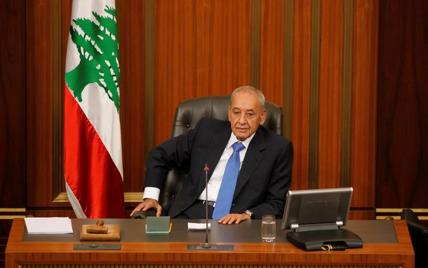 FILE PHOTO: Lebanese Speaker Nabih Berri chairs a parliamentary session in Beirut, Lebanon, October 18, 2017. REUTERS/Mohamed Azakir/File Photo