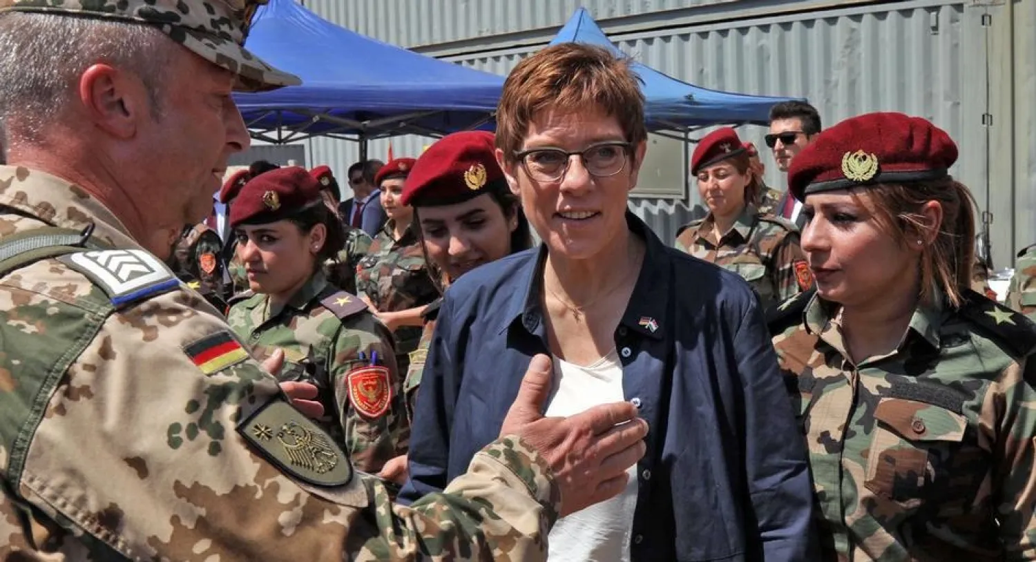 German Defense Minister Annegret Kramp-Karrenbauer is pictured with Iraqi-Kurdish women fighters. (Getty Images)