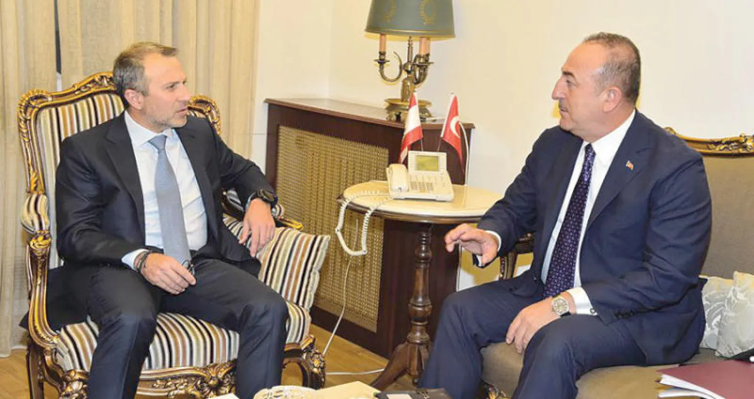 الوزيران جبران باسيل وجاويش أوغلو خلال اجتماعهما أمس (دالاتي ونهرا)