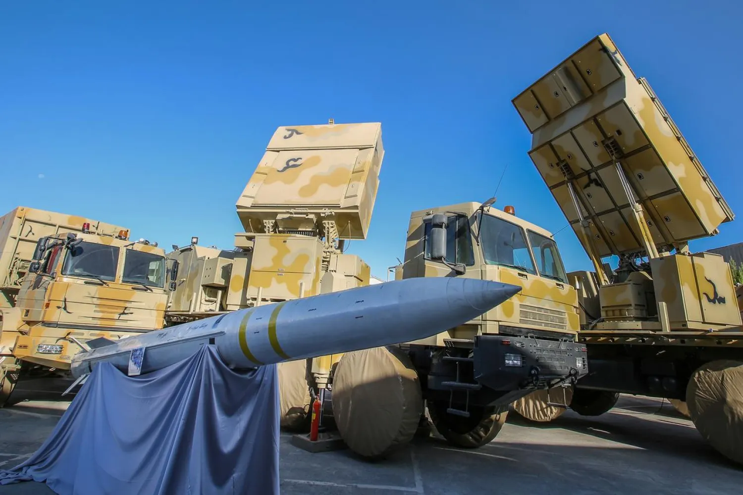 The domestically built mobile missile defense system Bavar-373 is displayed on the National Defense Industry Day in Tehran, Iran August 22, 2019. Tasnim News Agency/Handout via REUTERS