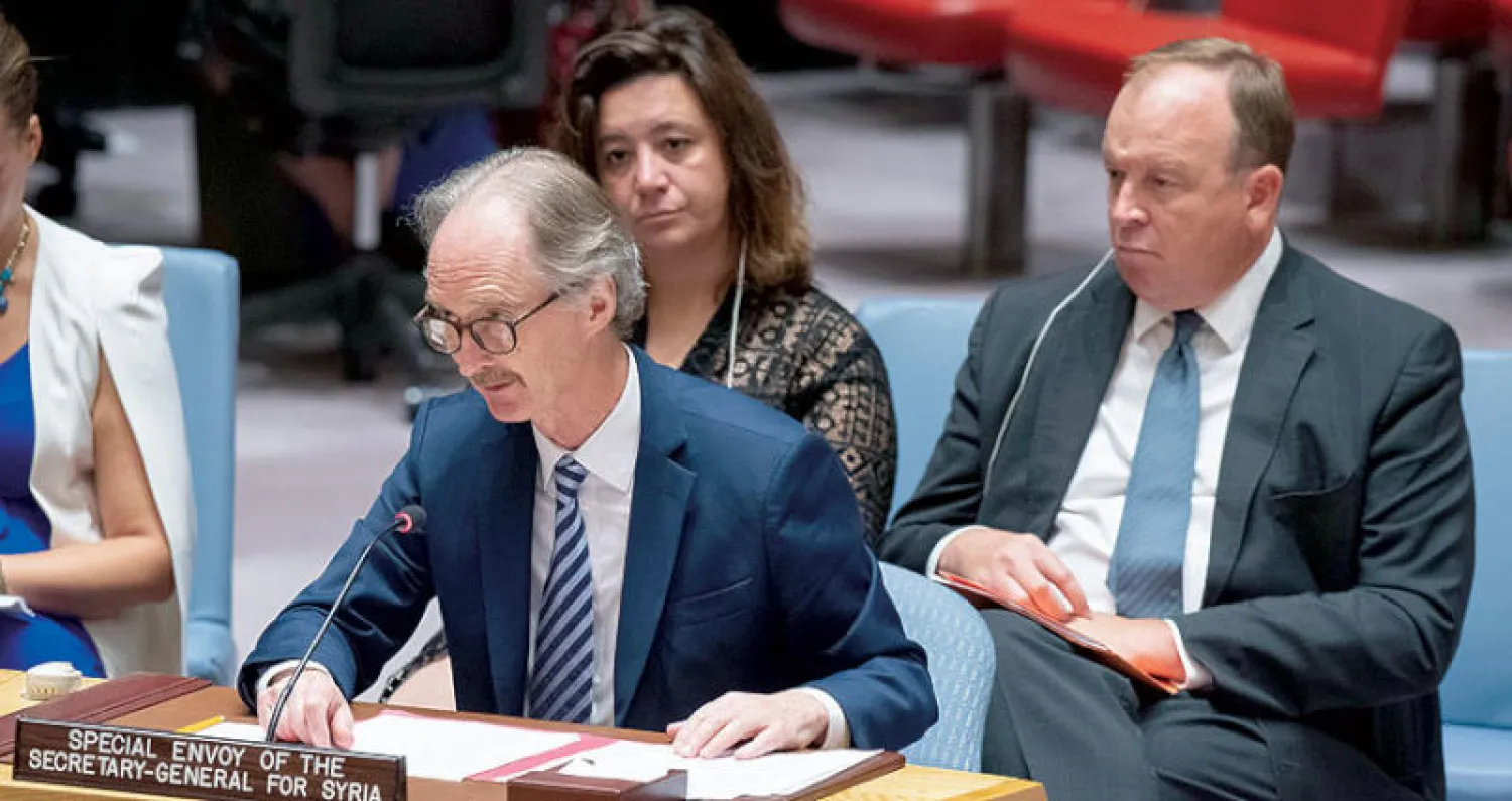 بيدرسن خلال اجتماع مجلس الأمن أمس (الأمم المتحدة)