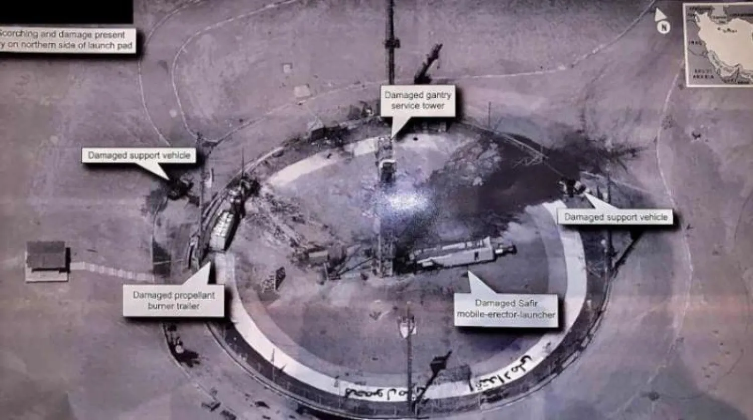 الصورة التي نشرها الرئيس الأميركي دونالد ترمب على «تويتر» لموقع عملية الإطلاق الإيرانية (أ.ب)