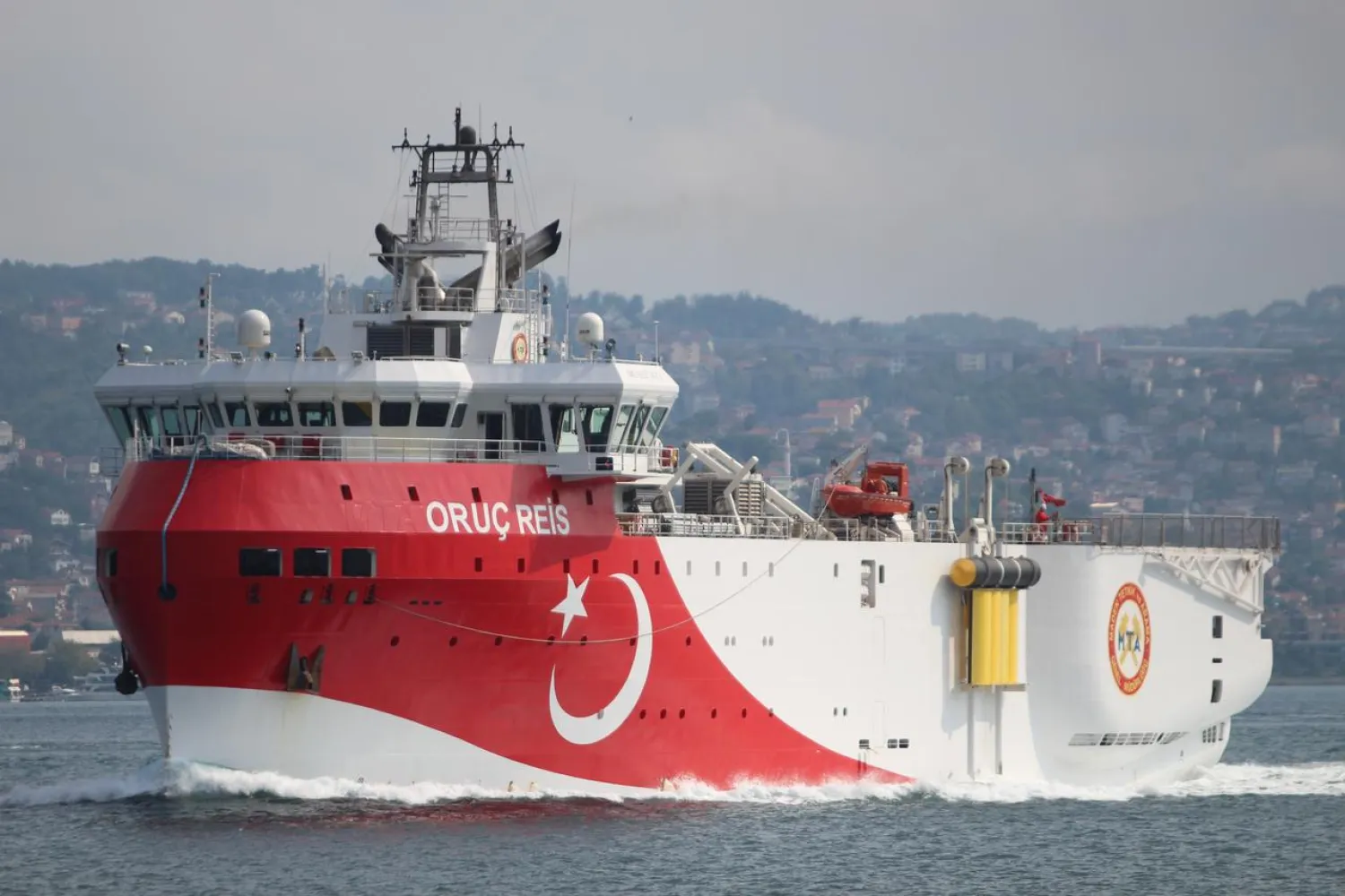 Turkish seismic research vessel Oruc Reis sails in the Bosphorus in Istanbul, Turkey, October 3, 2018. (Reuters)