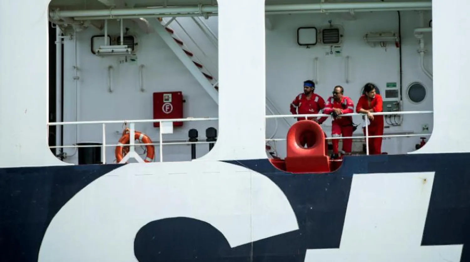 Reuters file photo of several crew members of Stena Impero near Iran's southern port of Bandar Abbas