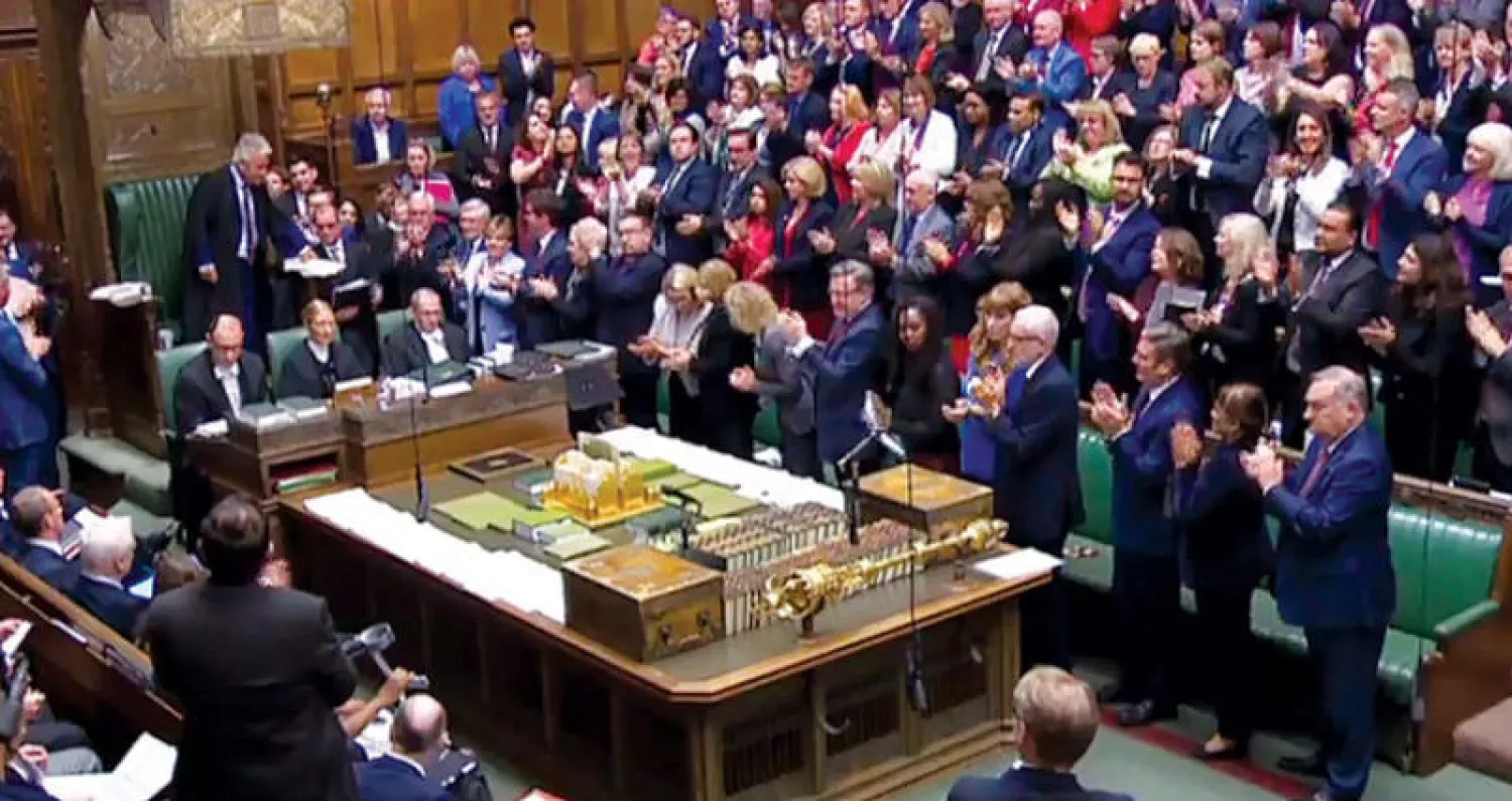 جانب من جلسة مجلس العموم البريطاني التي أعلن خلالها رئيسه جون بيركو نيته الاستقالة أمس (أ.ف.ب)