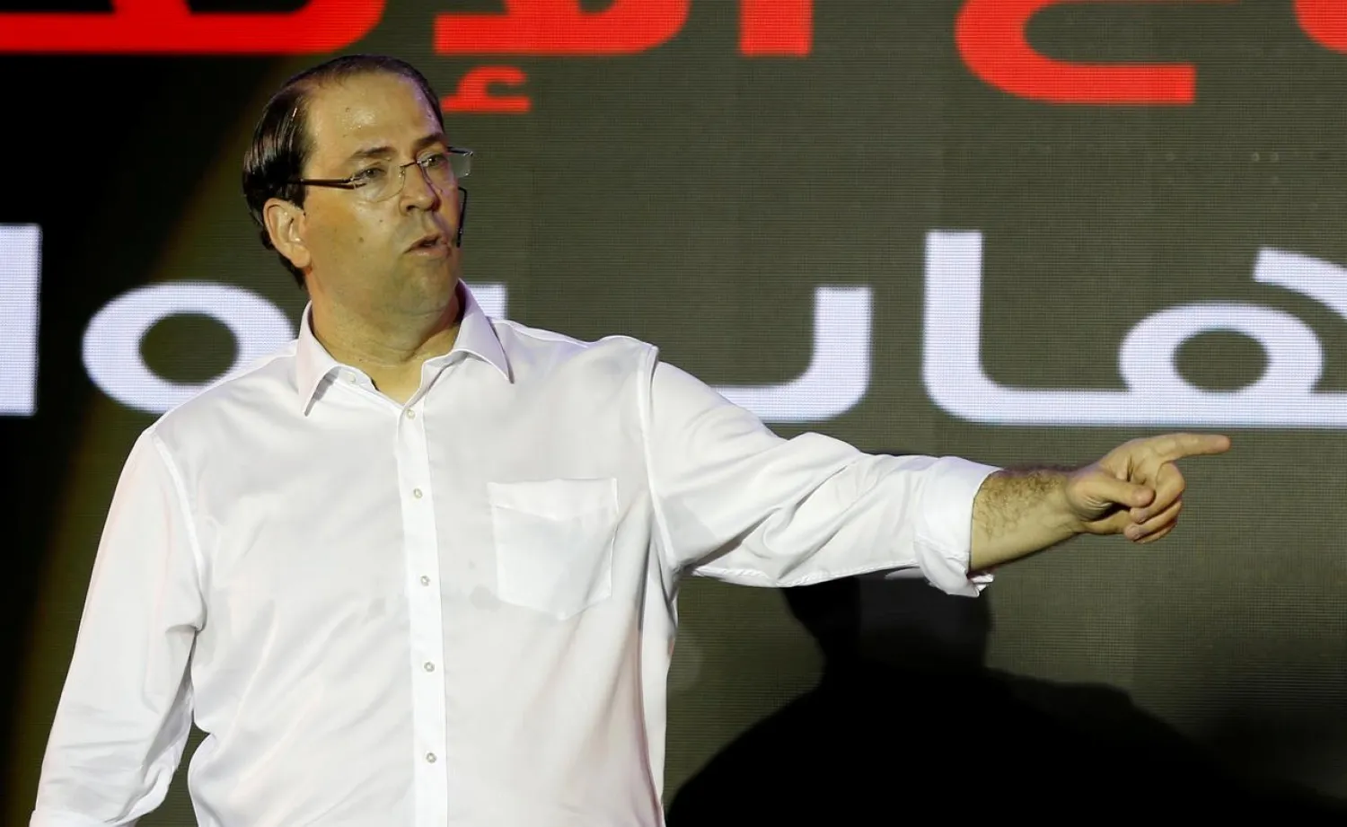 Tunisia's Prime Minister Youssef Chahed, a candidate in the presidential election, speaks during a campaign event in Tunis, Tunisia, September 2, 2019. REUTERS/Zoubeir Souissi/File Photo