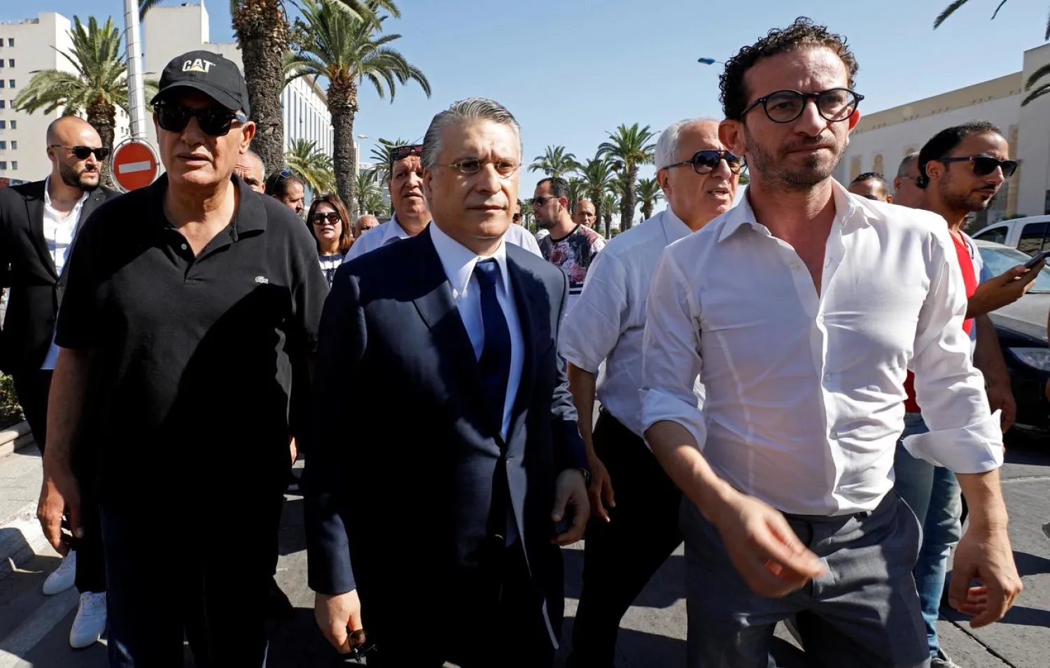 Nabil Karoui, head of Heart of Tunisia Party, arrives at the Financial and Economic Judiciary pole in Tunis, Tunisia July 12, 2019. REUTERS/Zoubeir Souissi