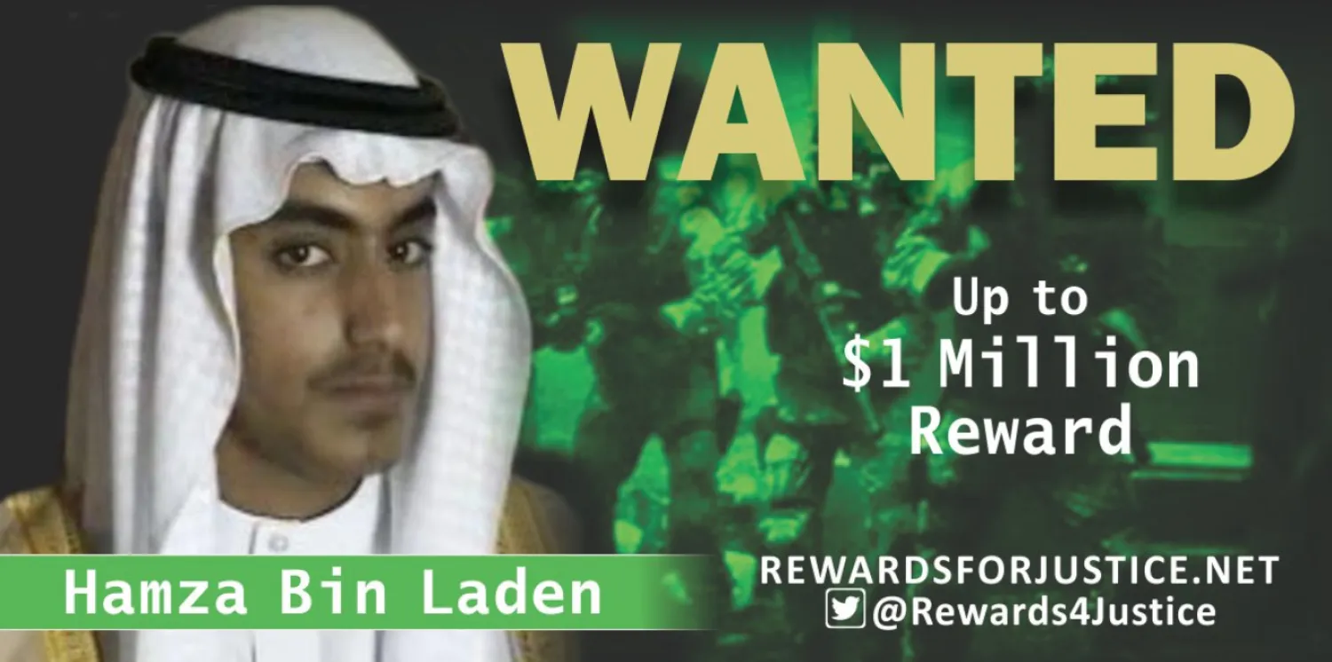 A photograph circulated by the US State Department’s Twitter account to announce a $1 million USD reward for al Qaeda key leader Hamza bin Laden, son of Osama bin Laden, is seen March 1, 2019. State Department/Handout via REUTERS