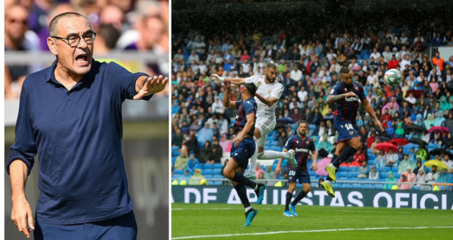 رأسية بنزيمة في طريقها لهز شباك ليفانتي (إ.ب.أ)  -  ساري قاد يوفنتوس للمرة الأولى (أ.ف.ب)