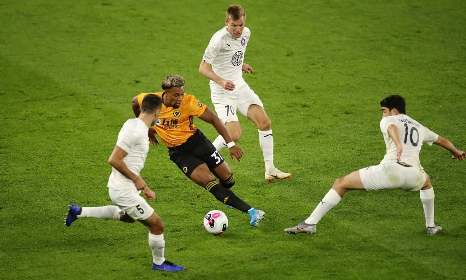 Adama Traoré unbalances the Torino side during a decisive display at wing-back in the second leg of Wolves’ Europa League play-off tie. (Reuters)