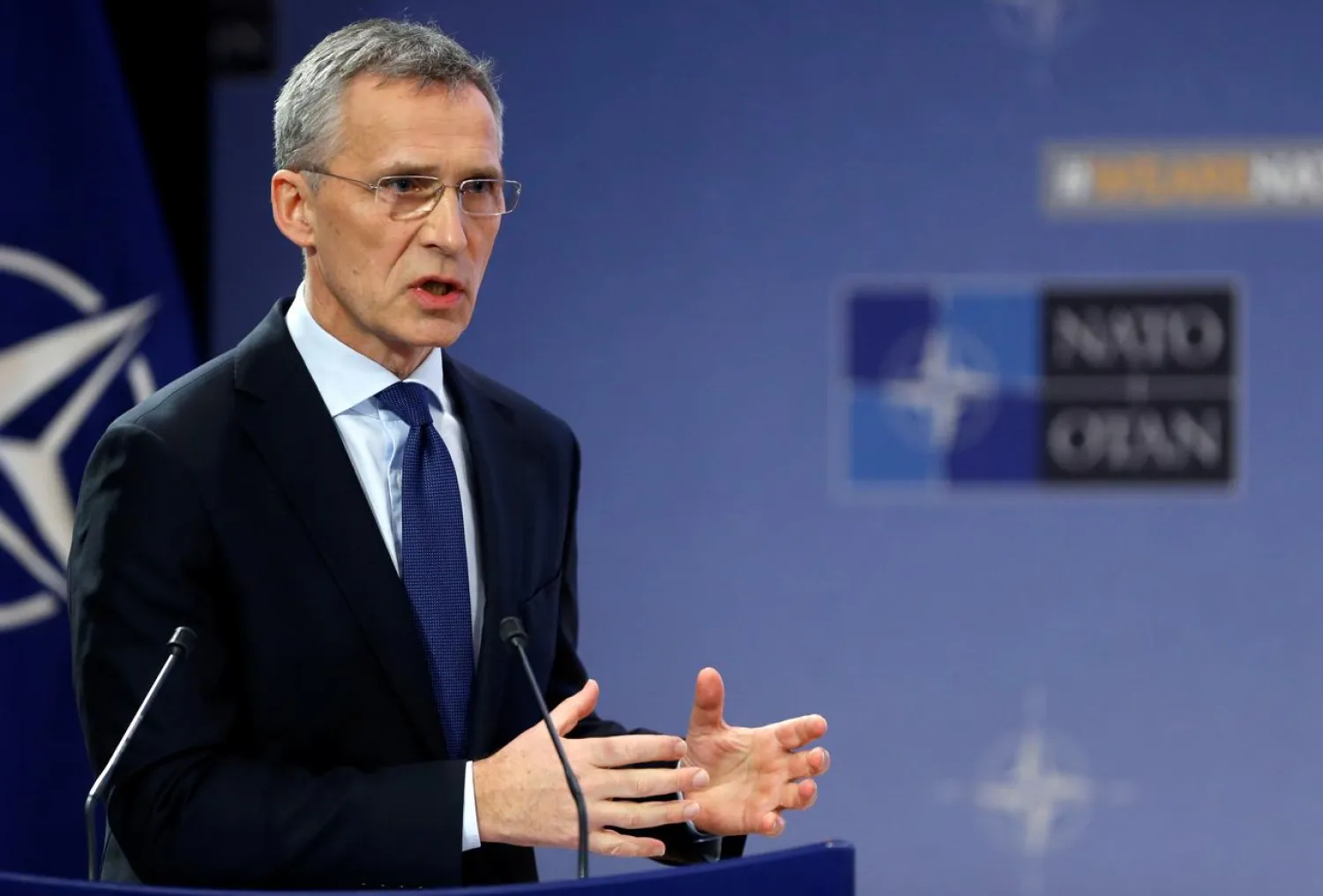 NATO Secretary-General Jens Stoltenberg addresses a news conference ahead of a NATO defense ministers meeting at the Alliance headquarters in Brussels, Belgium, February 13, 2018. REUTERS/Francois Lenoir