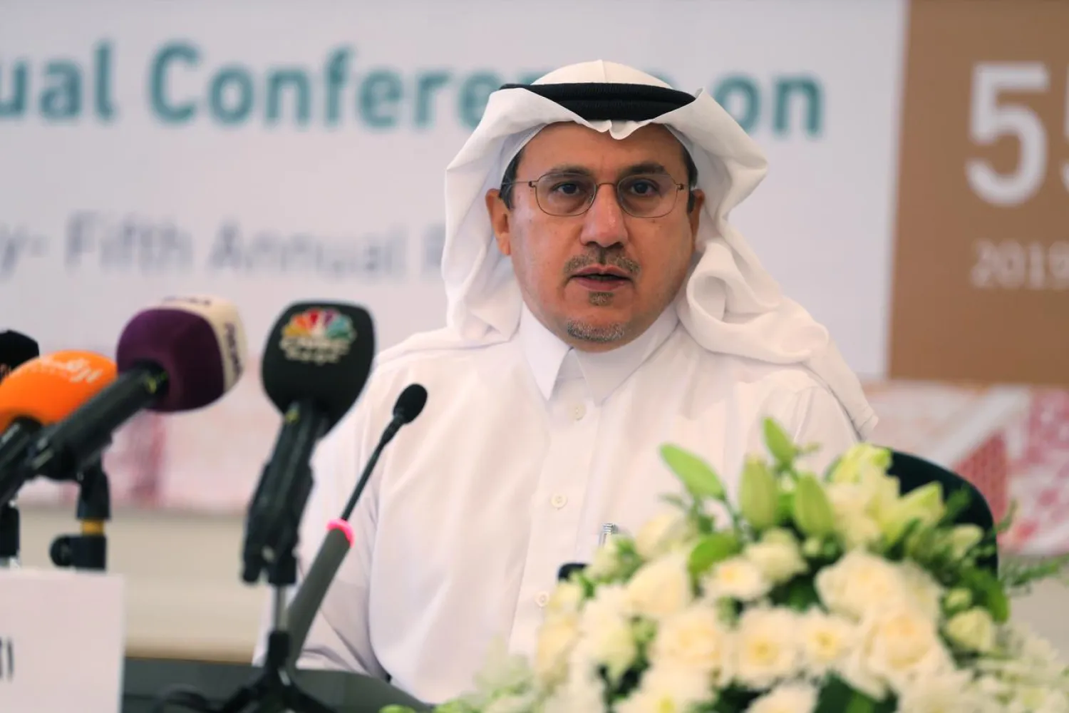 Saudi Arabia's Monetary Authority Governor Ahmed al-Kholifey speaks during a news conference at Saudi Arabian Monetary Agency Headquarters, in Riyadh, Saudi Arabian, September 17, 2019. REUTERS/Ahmed Yosri
