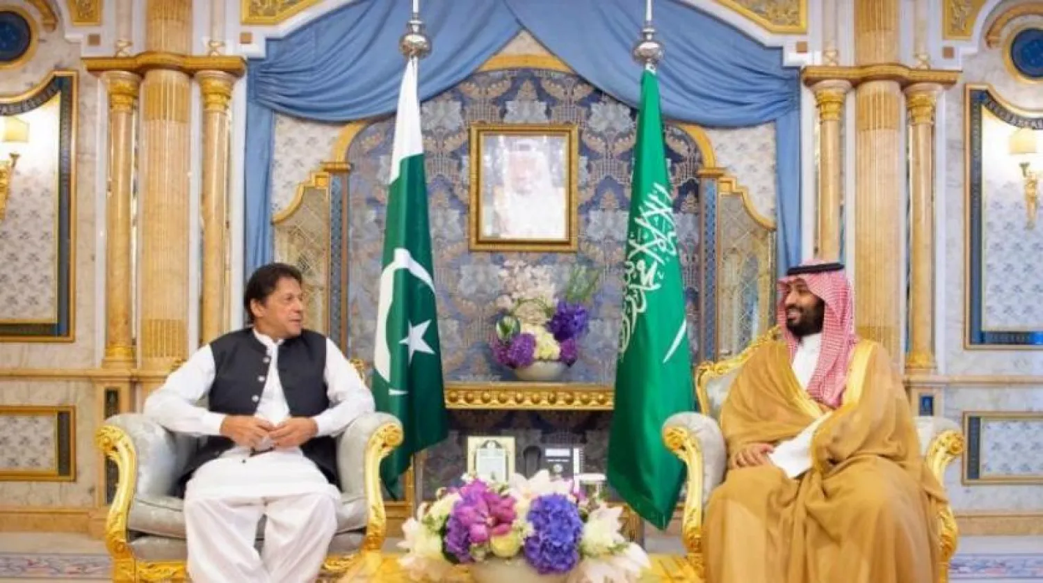 Saudi Crown Prince Mohammed bin Salman bin Abdulaziz during his meeting with Pakistani Prime Minister Imran Khan. SPA