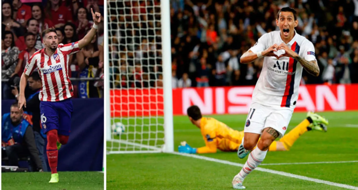 دي ماريا نجم سان جيرمان يحتفل بتسجيل أول أهدافه في شباك ريـال مدريد (أ.ف.ب)  -  هيكتور هيريرا أنقذ أتليتكو من السقوط أمام يوفنتوس (أ.ف.ب)