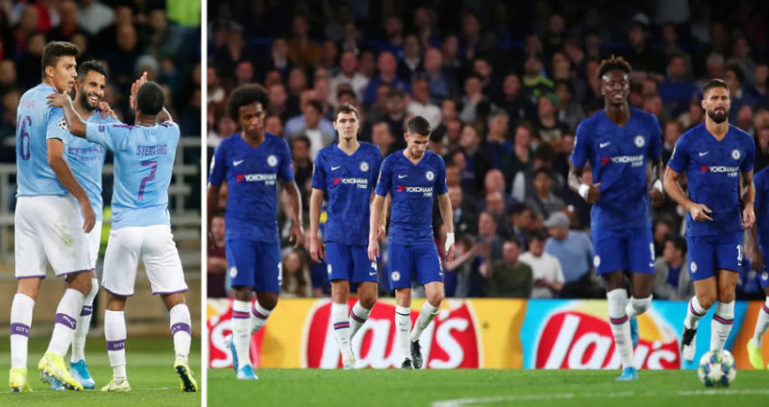 لاعبو تشيلسي وأحزان السقوط في لندن أمام فالنسيا (رويترز)  -  محرز (وسط) بعد افتتاحه ثلاثية سيتي أمام شاختار