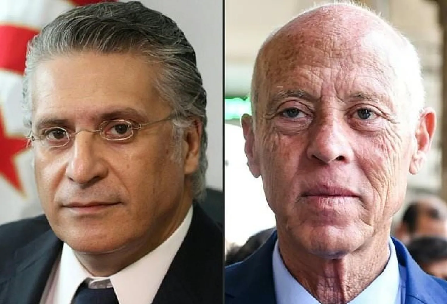 Tunisia presidential runoff candidates Nabil Karoui, (L) and law professor Kais Saied (R) via AFP
