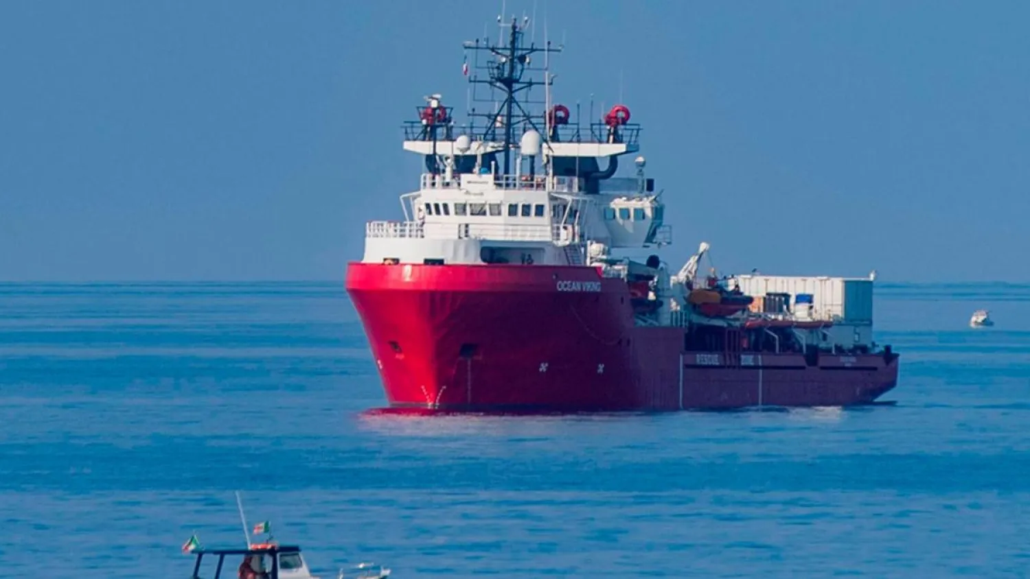 The Ocean Viking rescue ship just off the coast of the island of Lampedusa in the Mediterranean Sea on September 15, 2019. (AFP)