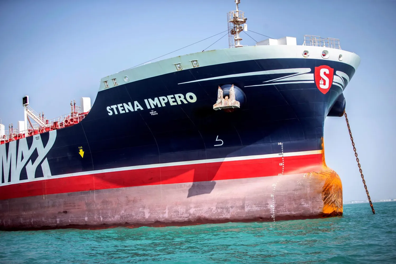 FILE PHOTO: Stena Impero, a British-flagged vessel owned by Stena Bulk, is seen at undisclosed place off the coast of Bandar Abbas, Iran August 22, 2019. Nazanin Tabatabaee/WANA (West Asia News Agency) via REUTERS./File Photo

