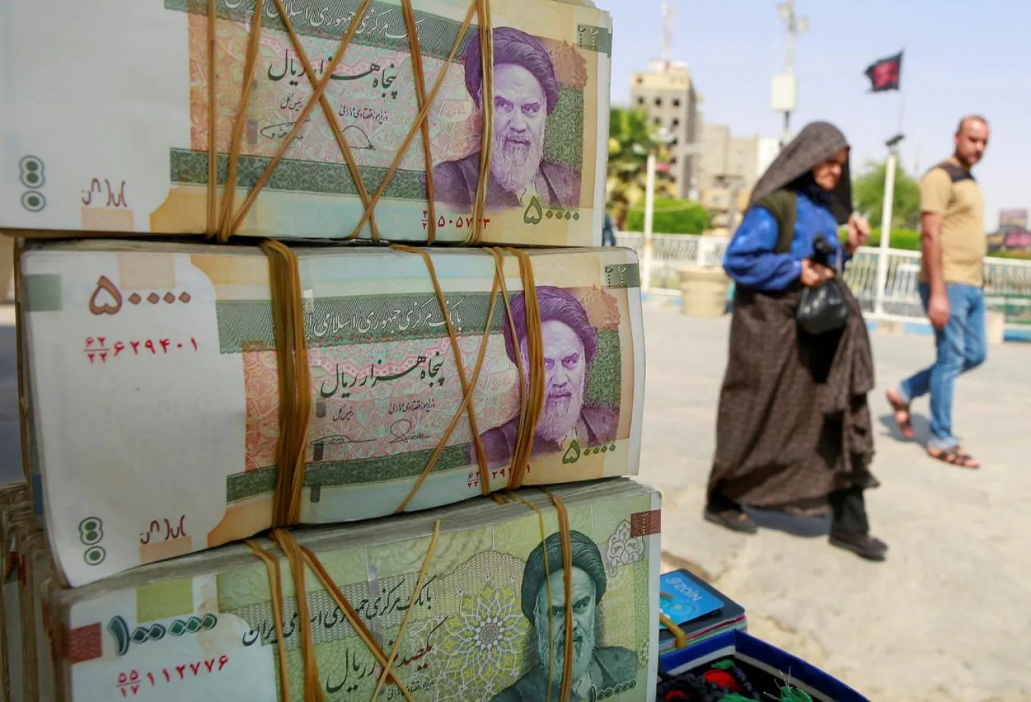 Iranian rial currency notes are seen at a market in the city of Najaf, Iraq September 22, 2019. (Reuters)