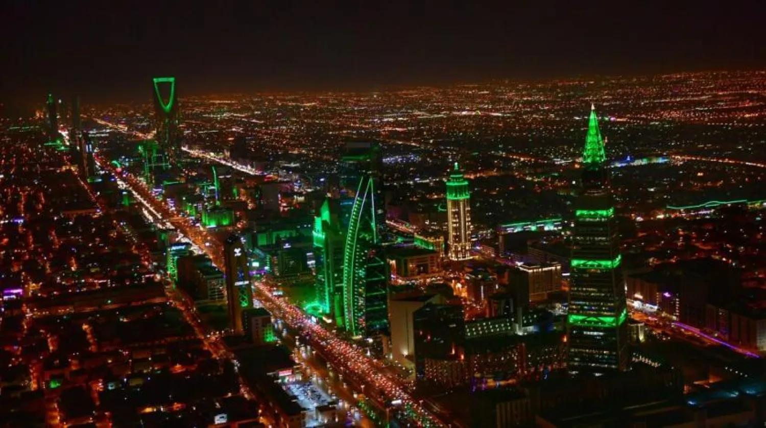 The Saudi capital Riyadh is lit up in green to mark the Kingdom's national day. (SPA)
