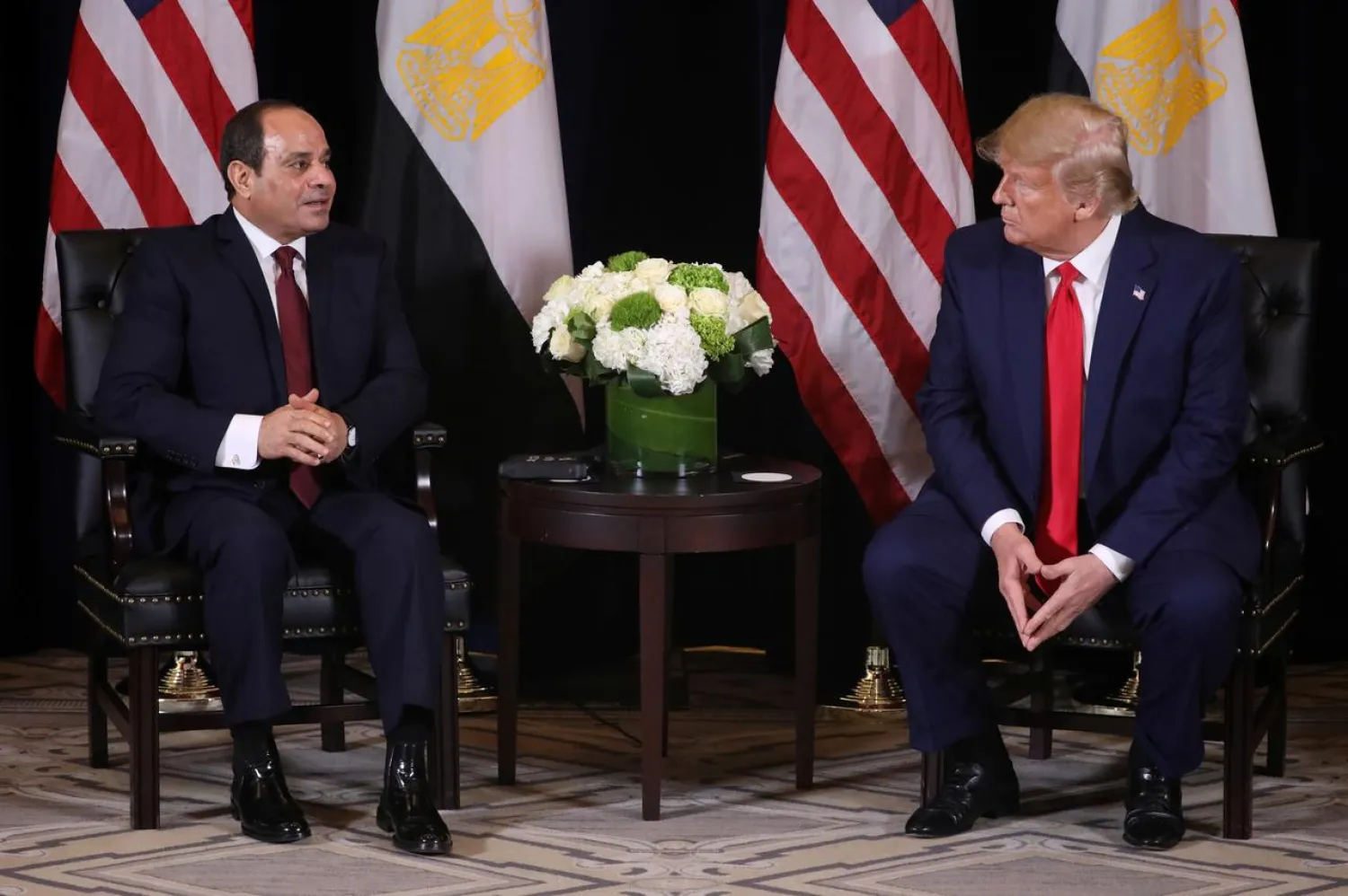  US President Donald Trump meets with Egypt's President Abdel Fattah el-Sisi on the sidelines of the annual United Nations General Assembly in New York City, New York, U.S., September 23, 2019. REUTERS/Jonathan Ernst