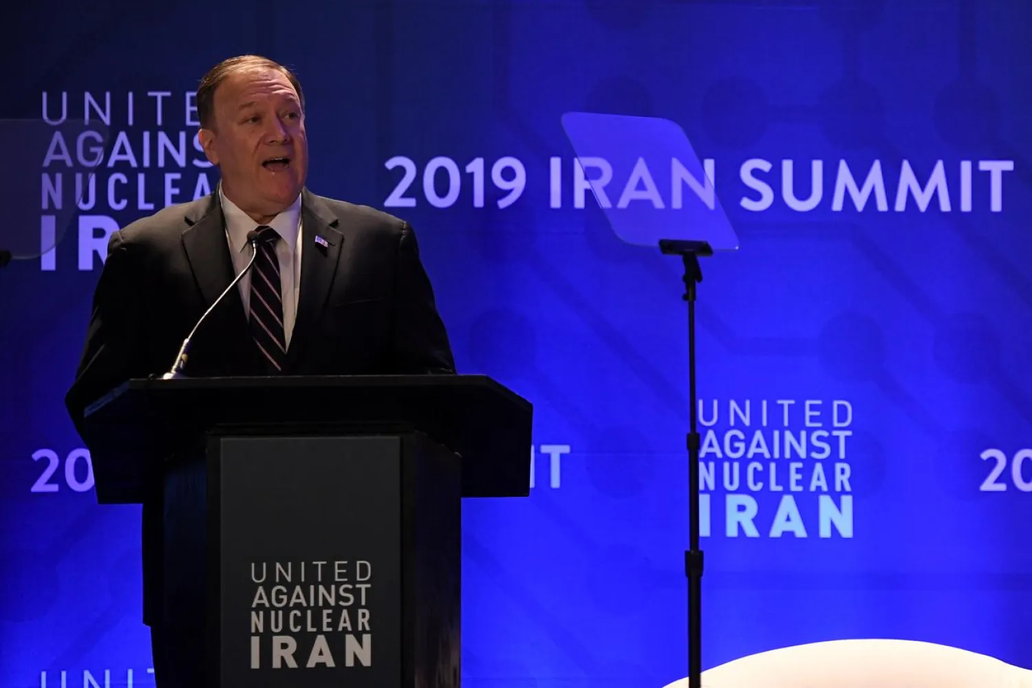 US Secretary of State Mike Pompeo speaks during the United Against Nuclear Iran Summit on the sidelines of the United Nations General Assembly in New York City, US September 25, 2019. (Reuters)