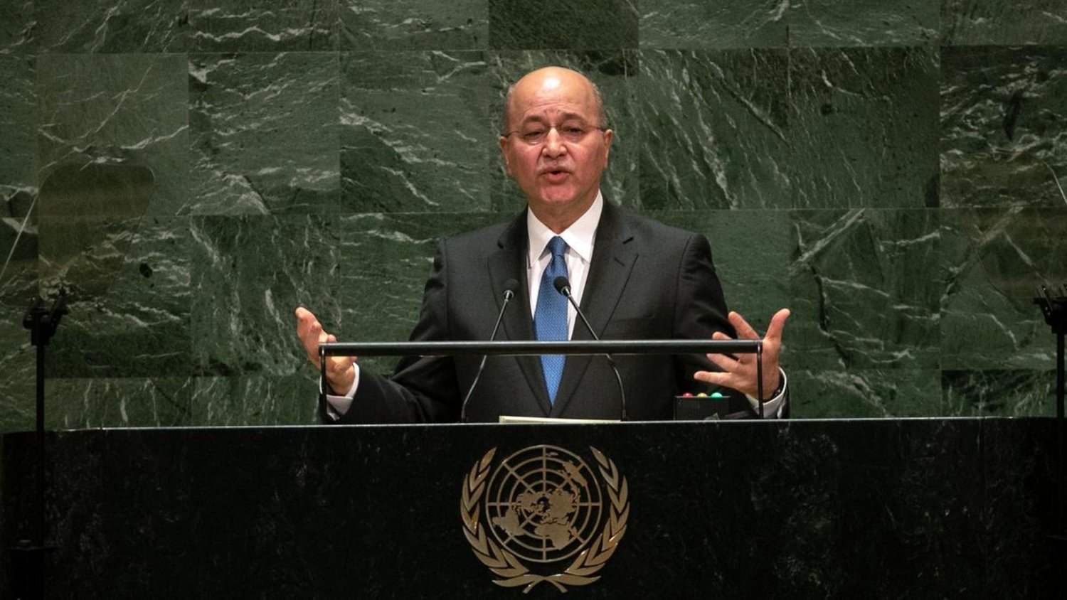 Barham Saleh, Iraq’s president, speaks during the 2019 UN General Assembly. Bloomberg