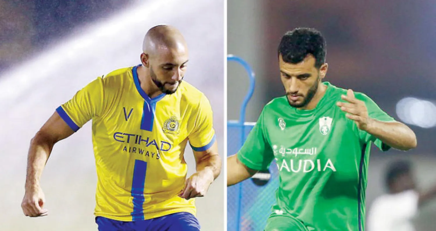 عمر السومة خلال استعدادات الأهلي للكلاسيكو (الشرق الأوسط)  -  نور الدين أمرابط في تدريبات النصر الأخيرة (الشرق الأوسط)