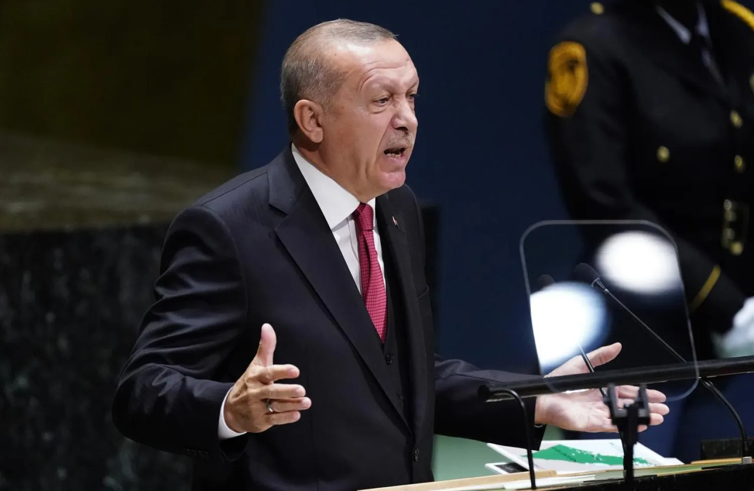 Turkey's President Recep Tayyip Erdogan addresses the 74th session of the United Nations General Assembly at UN headquarters in New York City, New York, US, September 24, 2019. REUTERS/Carlo Allegri 