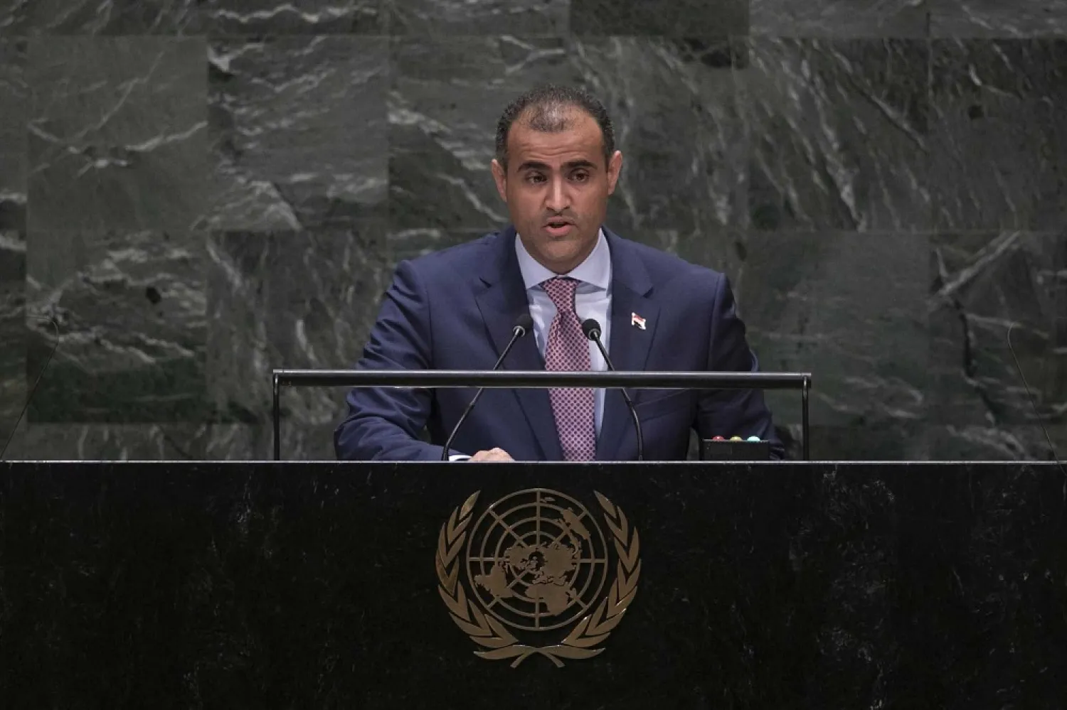 Yemeni Foreign Minister Mohammed al-Hadrami addresses the 74th session of the United Nations General Assembly at the UN headquarters Saturday, September 28, 2019. (AP)