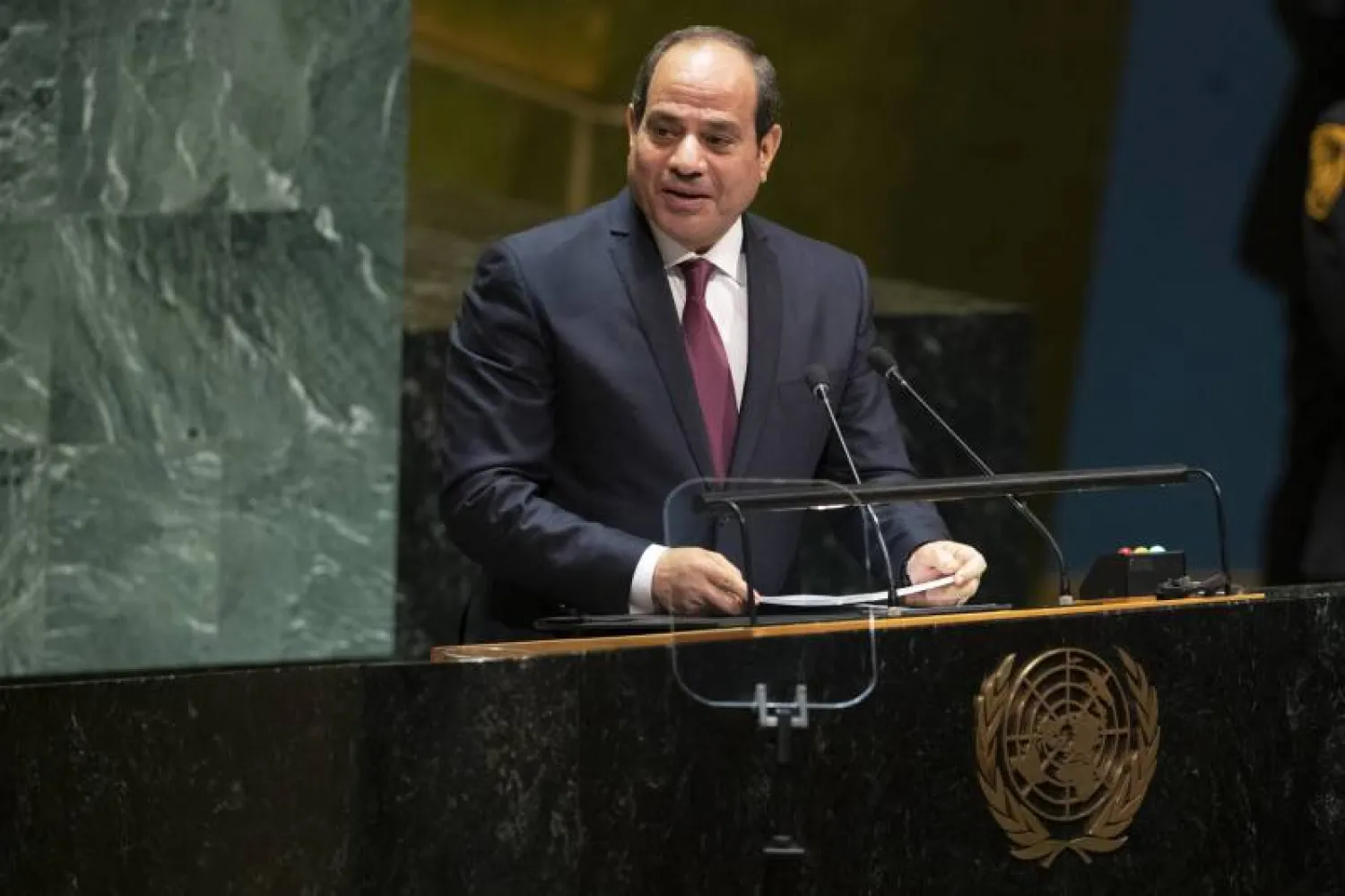 Egyptian President Abdel Fattah el-Sisi addresses the 74th session of the United Nations General Assembly at UN headquarters Tuesday, Sept. 24, 2019. (AP Photo/Mary Altaffer)