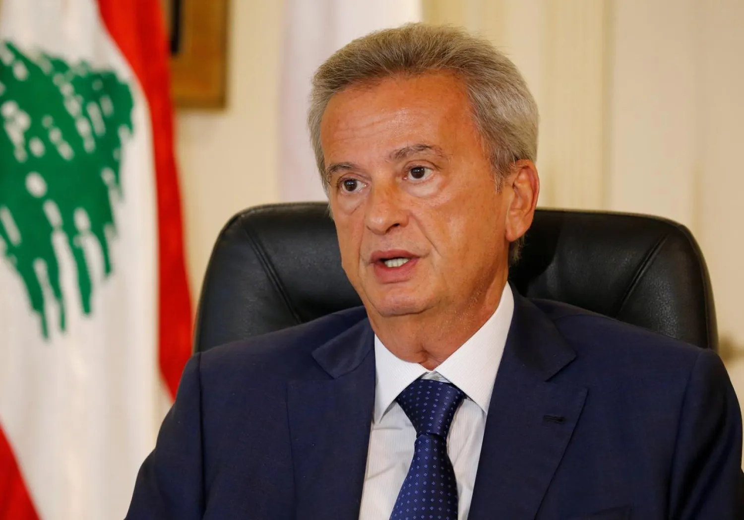 FILE PHOTO: Lebanon's Central Bank Governor Riad Salameh speaks during an interview with Reuters in Beirut.