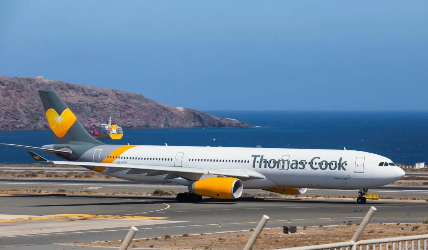 FILE PHOTO: A Thomas Cook Scandinavia Airbus A330 plane takes off from Las Palmas in the Canary Islands, Spain, September 25, 2019.REUTERS/Borja Suarez