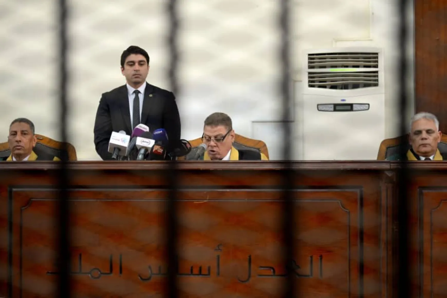 Egyptian Judge Mohammed Fahmy reads out the life sentence against Muslim Brotherhood businessman Hassan Malek (not seen) (File photo: AFP)
