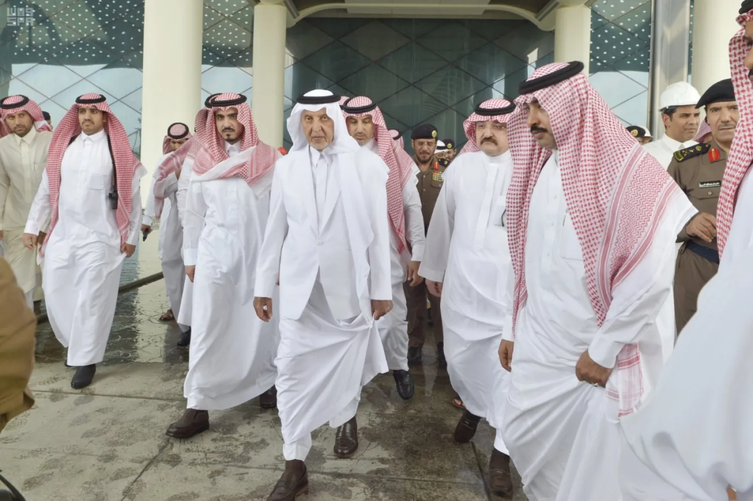 Governor of the Makkah region Prince Khalid al-Faisal inspects the Haramain train station after the weekend's fire. (SPA)