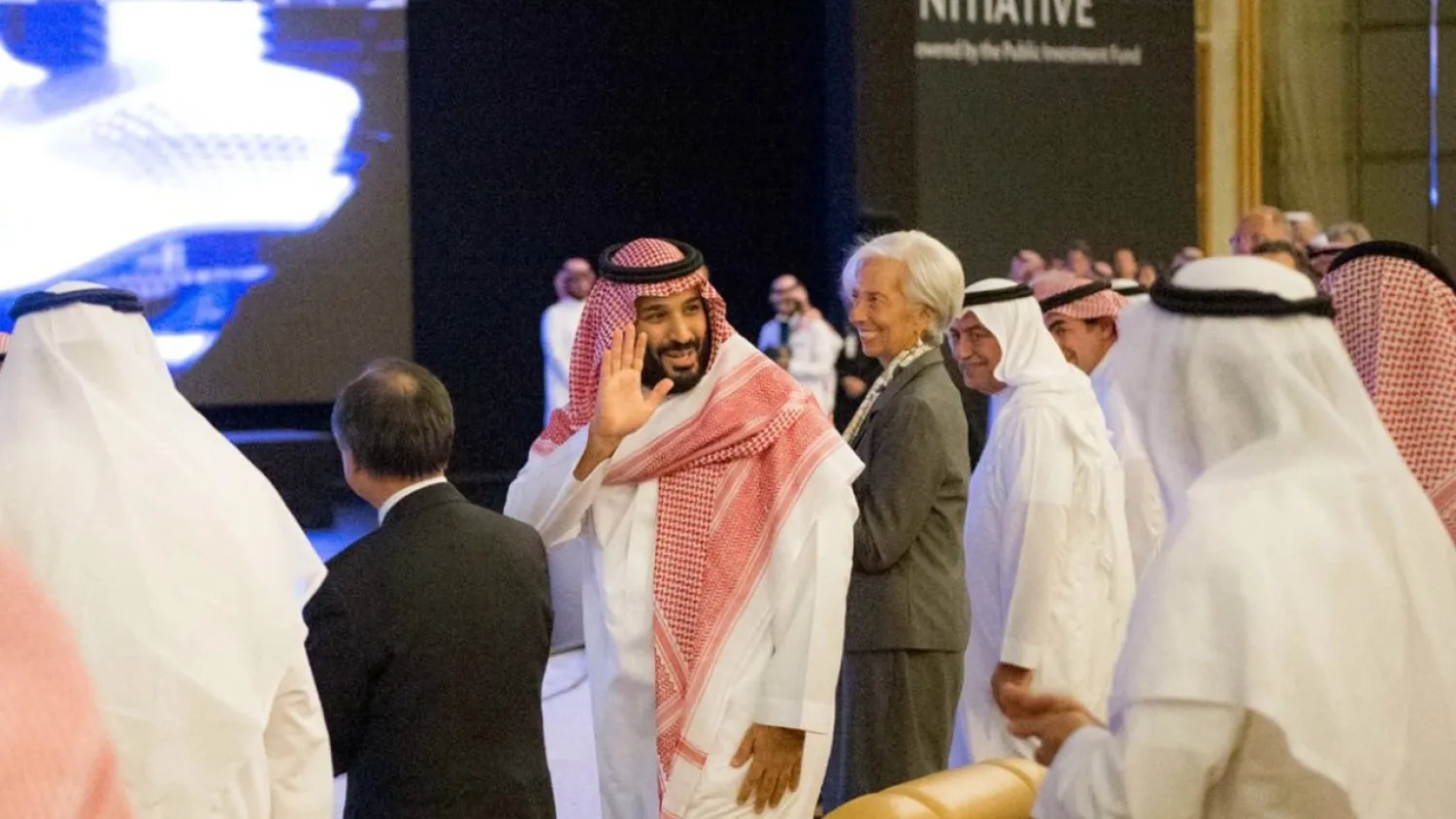 Saudi Crown Prince Mohammed bin Salman and incoming president of the European Central Bank at the opening ceremony of Future Investment Initiative Conference in Riyadh (File photo: AP)