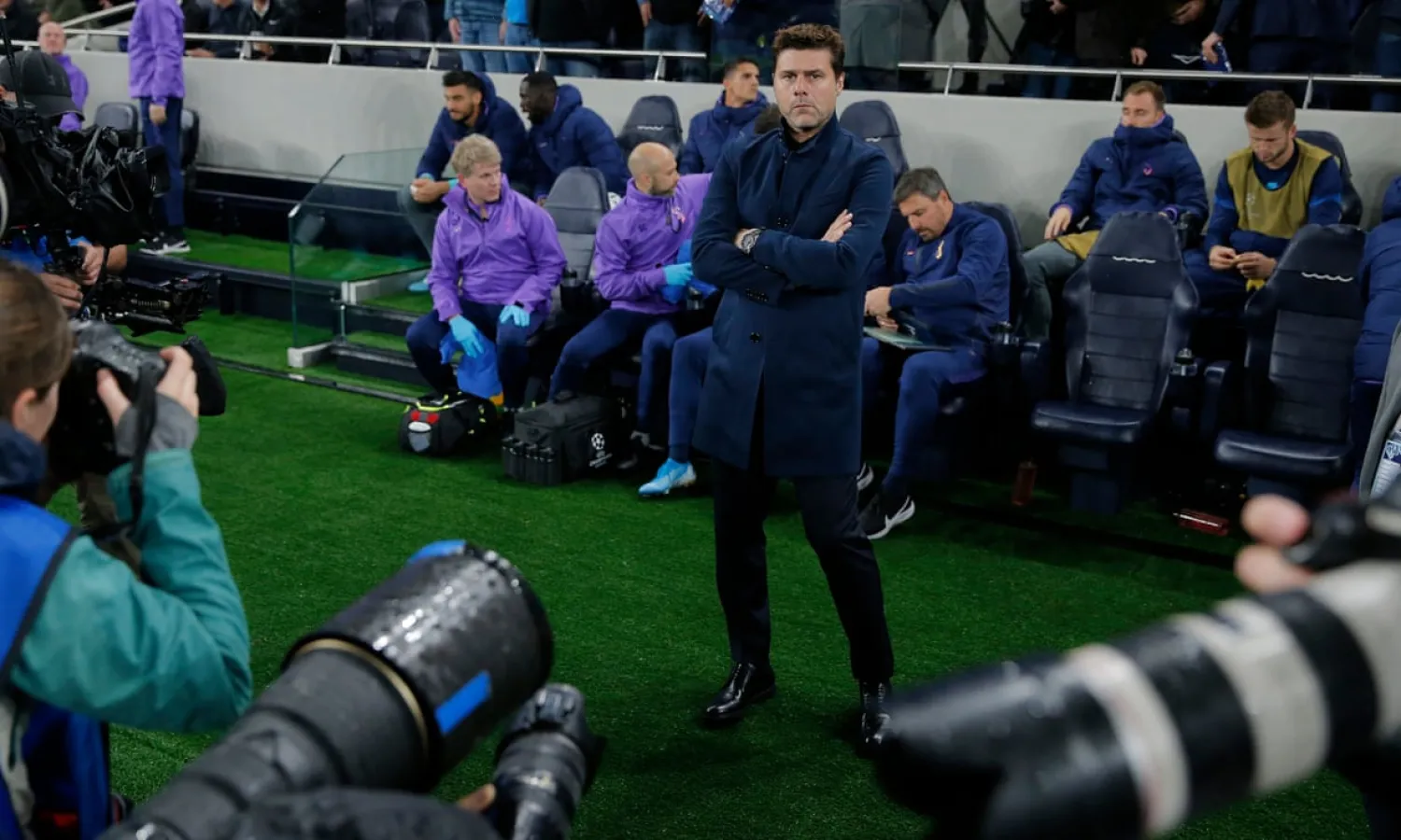 Mauricio Pochettino just before the game against Bayern Munich, which Tottenham lost 7-2. Photograph: Tom Jenkins/The Guardian