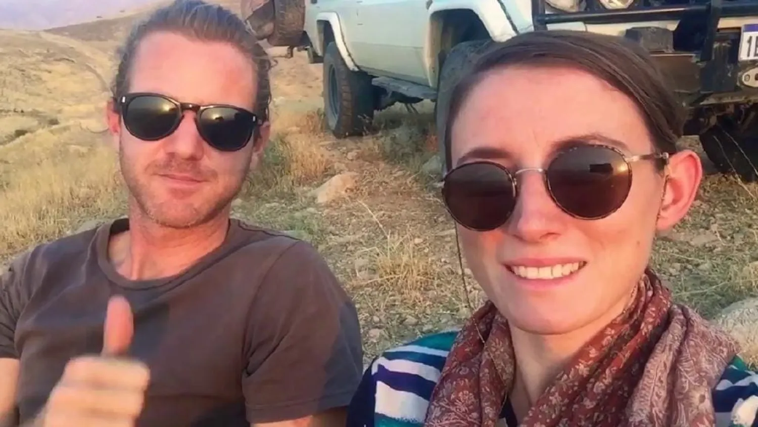 A video grab of the couple after arriving in Tehran. Picture: YouTube