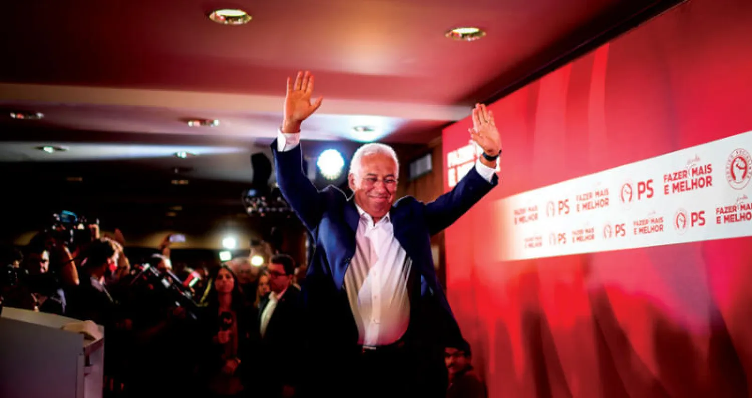 كوستا بعد الإعلان عن نتائج الانتخابات العامة في لشبونة أول من أمس (أ.ف.ب)