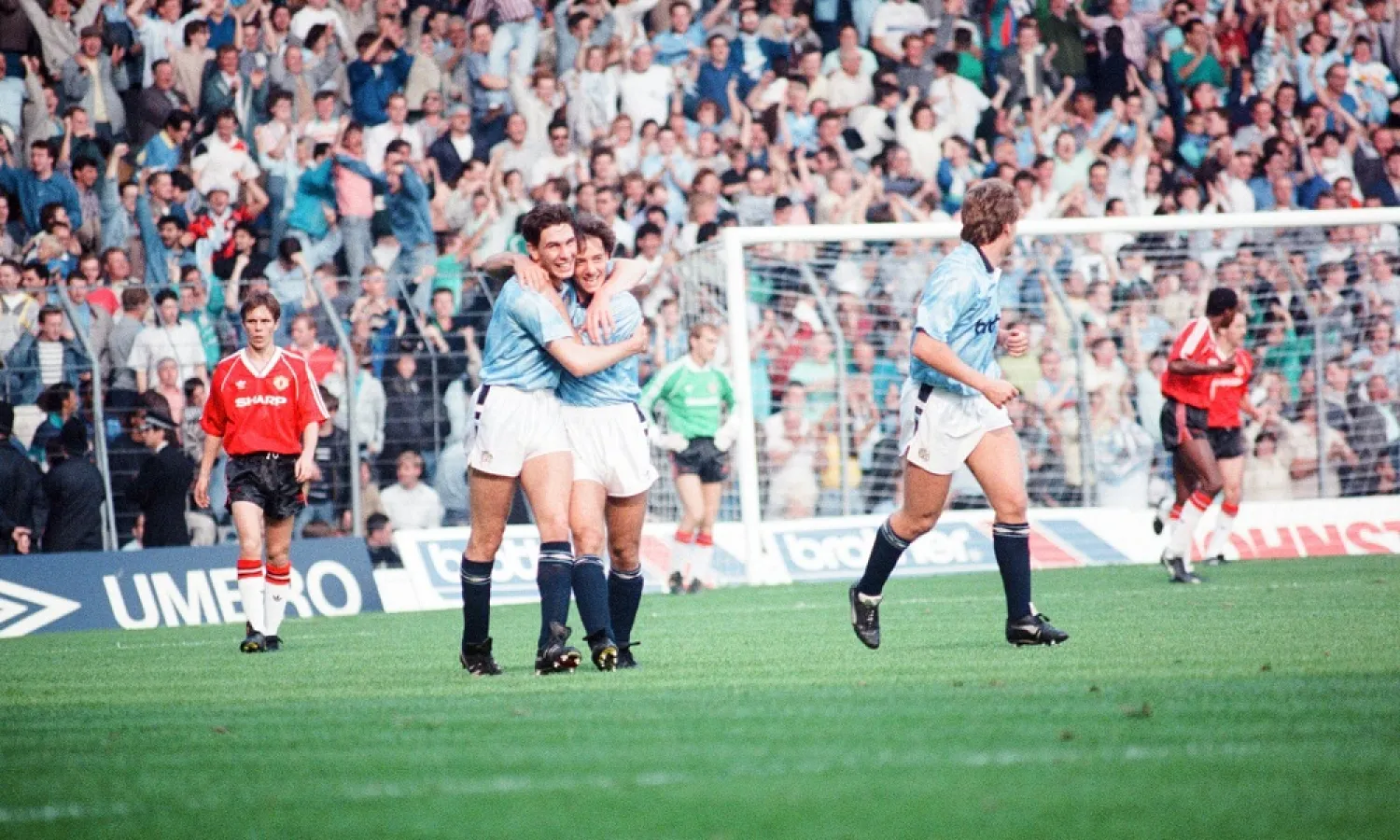 Manchester City players enjoy their 5-1 win over United. (Getty Images)