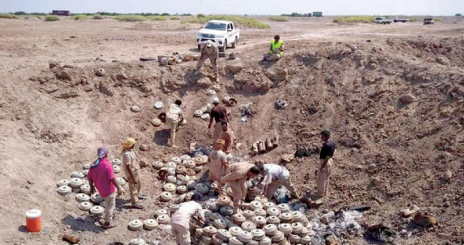 جانب من الألغام الحوثية التي نزعها المشروع السعودي (حساب «مسام» في تويتر)