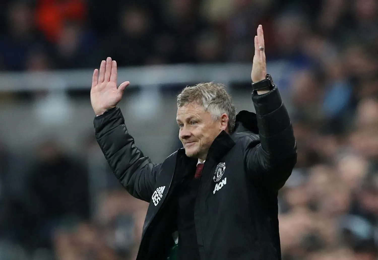 Manchester United manager Ole Gunnar Solskjær gestures during the game against Newcastle. (Reuters)